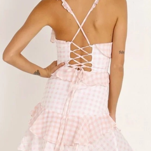 For Love & Lemons Dixie Ruffle Mini Dress Pink Gingham Size M - Picture 2 of 5